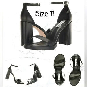 Chic Mod Black Block Heel 11 Leather Formal Events Modern Stylish